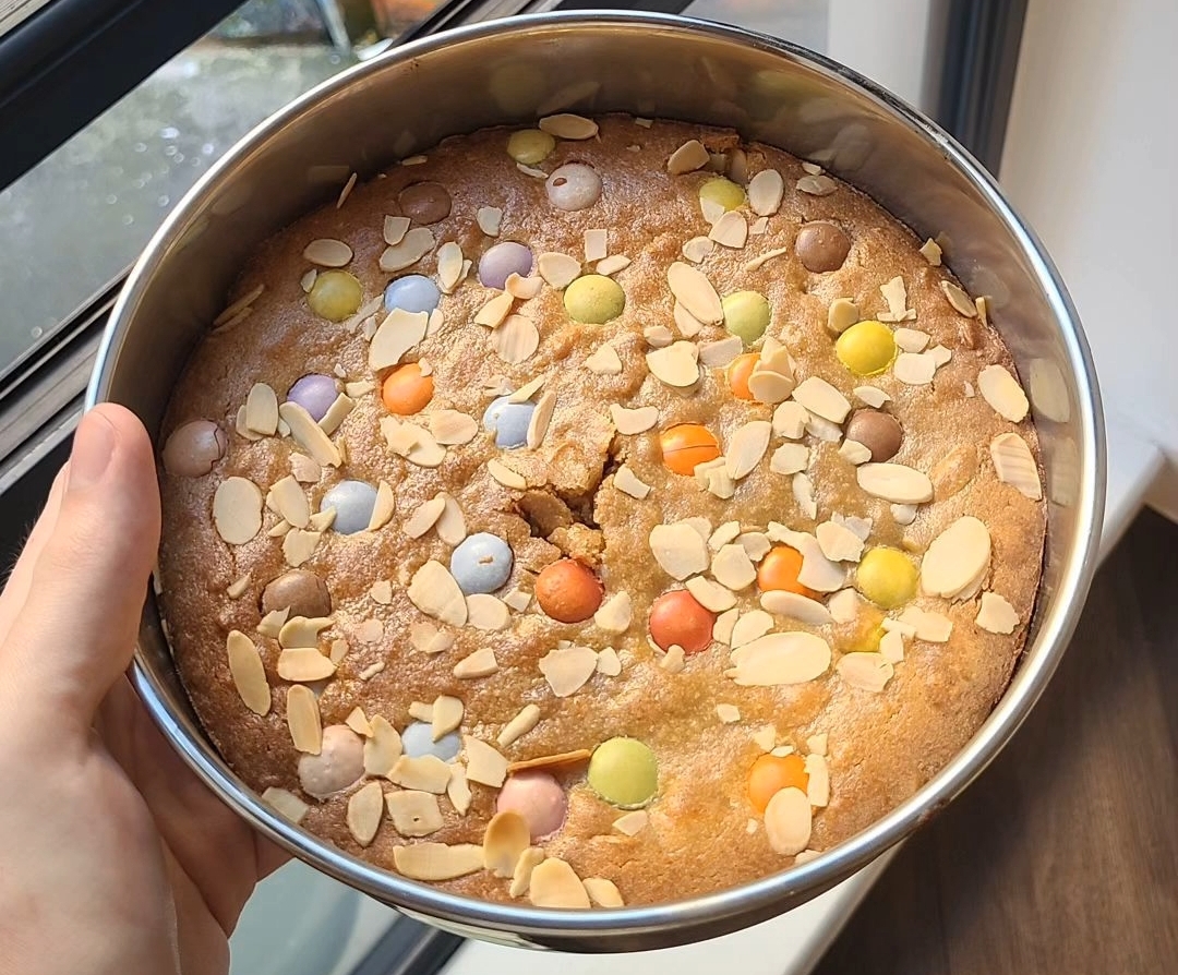 A picture of blondies in a baking pan.